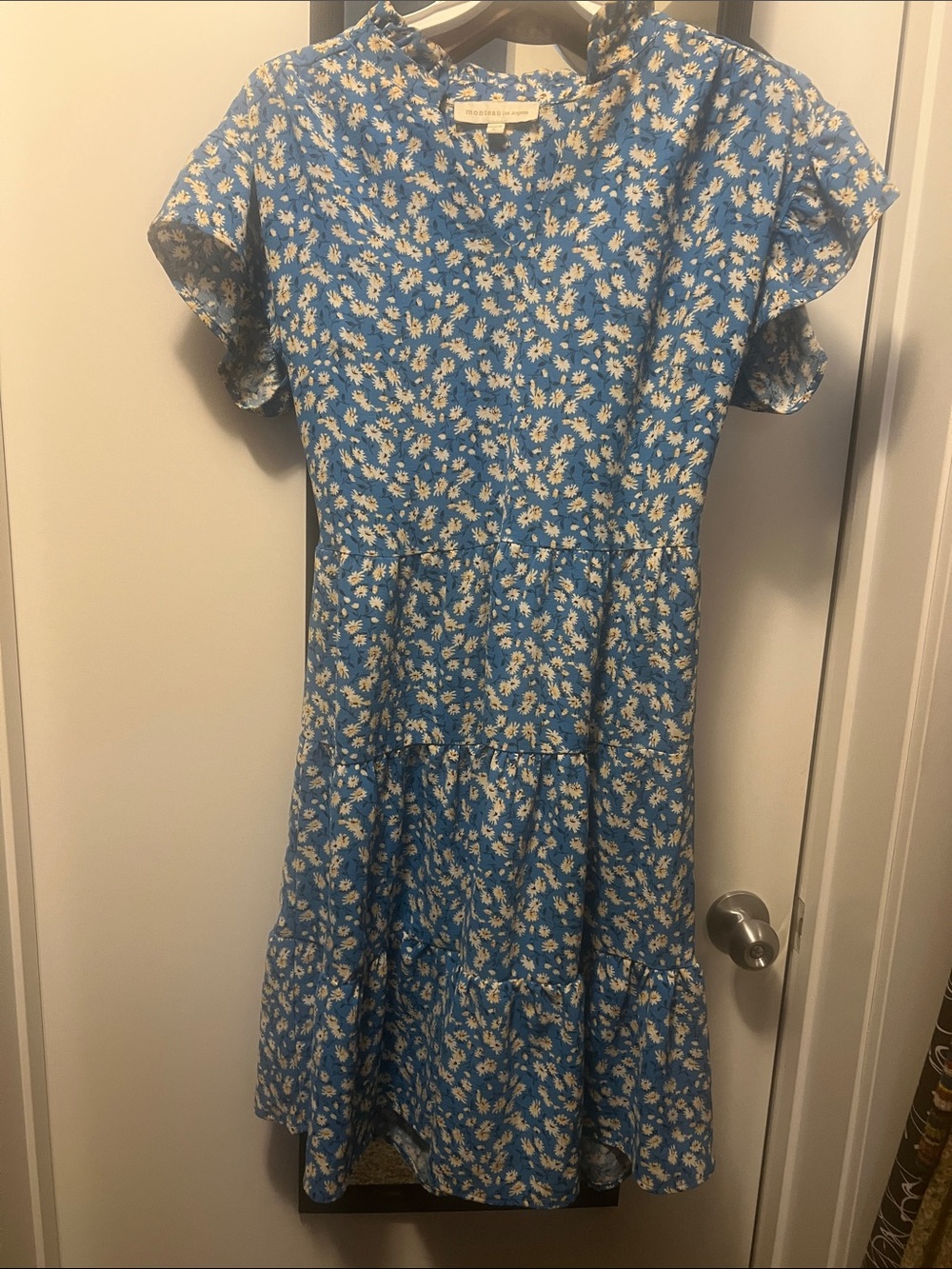 Monteau Blue Floral Tiered Dress with White Daisies